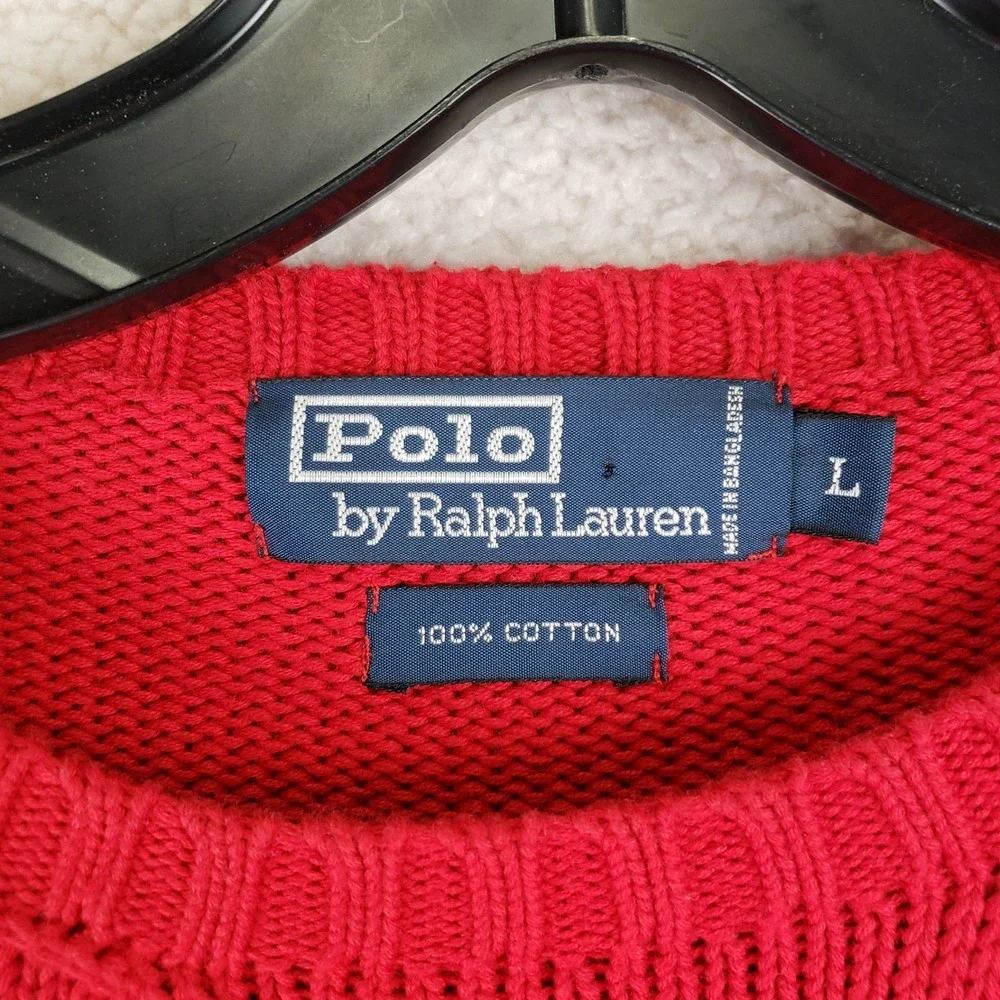 Polo Ralph Lauren Shaker Knit Sweater Mens Large Red Crewneck Pony Logo Classic